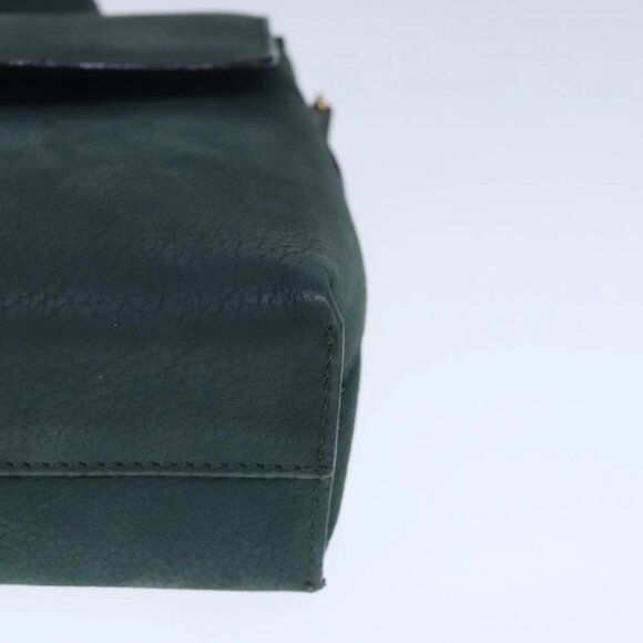 CELINE Hand Bag Leather 2way Green Gold Auth 94979 - Picture 2 of 16